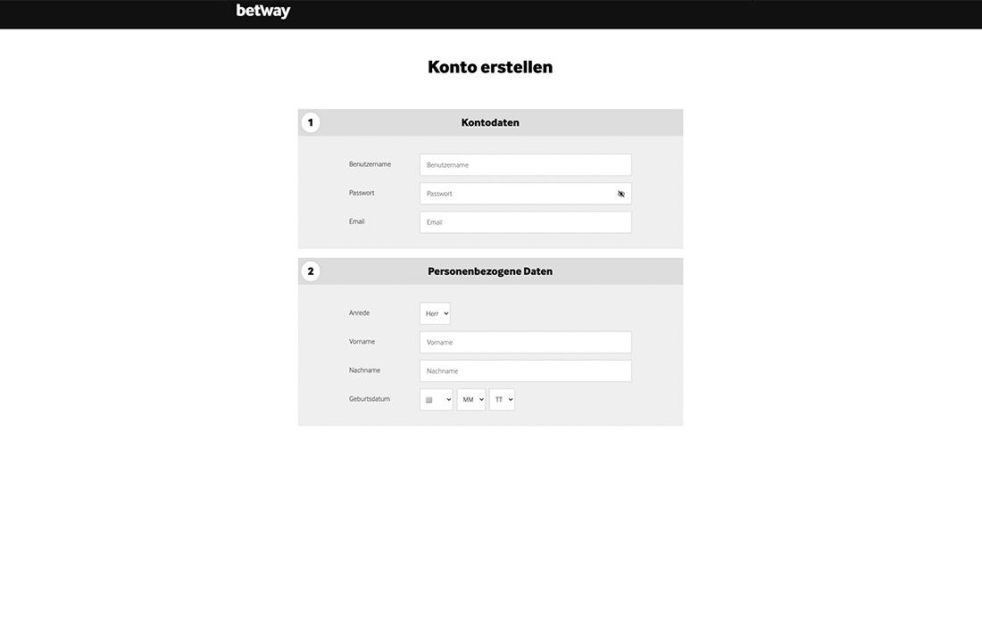 Betway Anmeldeprozess - 3 Schritte