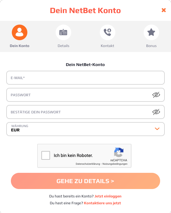 NetBet registrierungsprozess - schritt 2