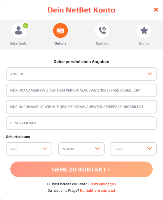 NetBet anmeldeprozess - schritt 3