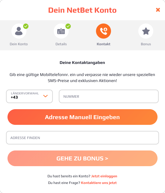 NetBet registrierungsprozess - schritt 4